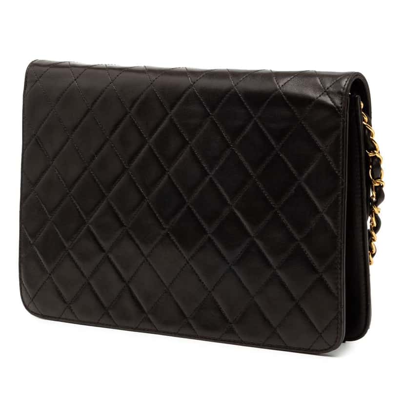 Chanel Medium CC Quilted Lambskin Single Flap Black Leather Very good condition - Back View