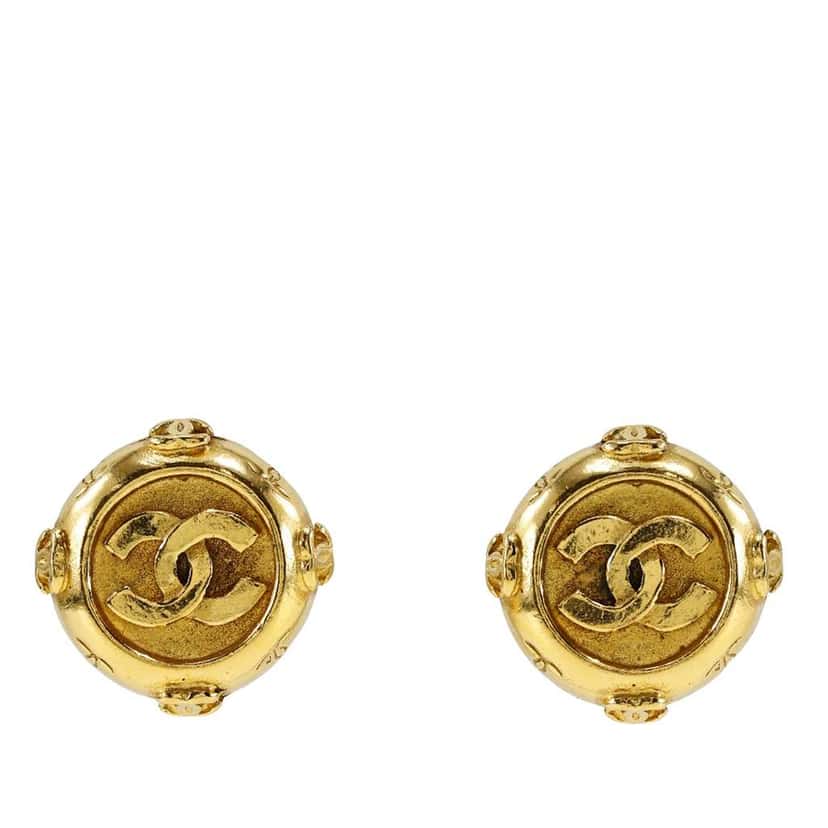 Chanel CC Gold Plated Round Clip On Earrings Gold Metal Very good condition - Front View