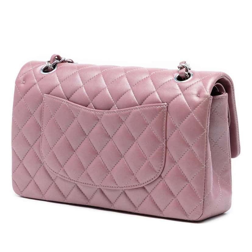Chanel Medium Metallic Classic Lambskin Double Flap Pink Leather Good condition - Back View