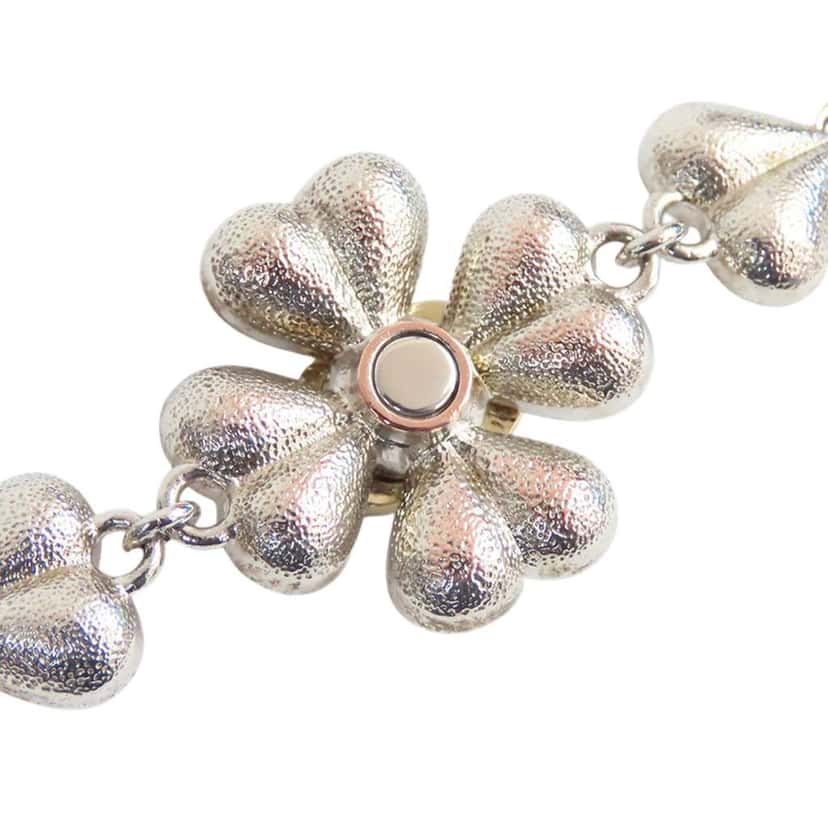 Chanel CC Gold and Silver Plated Crystals Heart and Clover Charm Pendant Necklace Gold Metal Very good condition - Box View