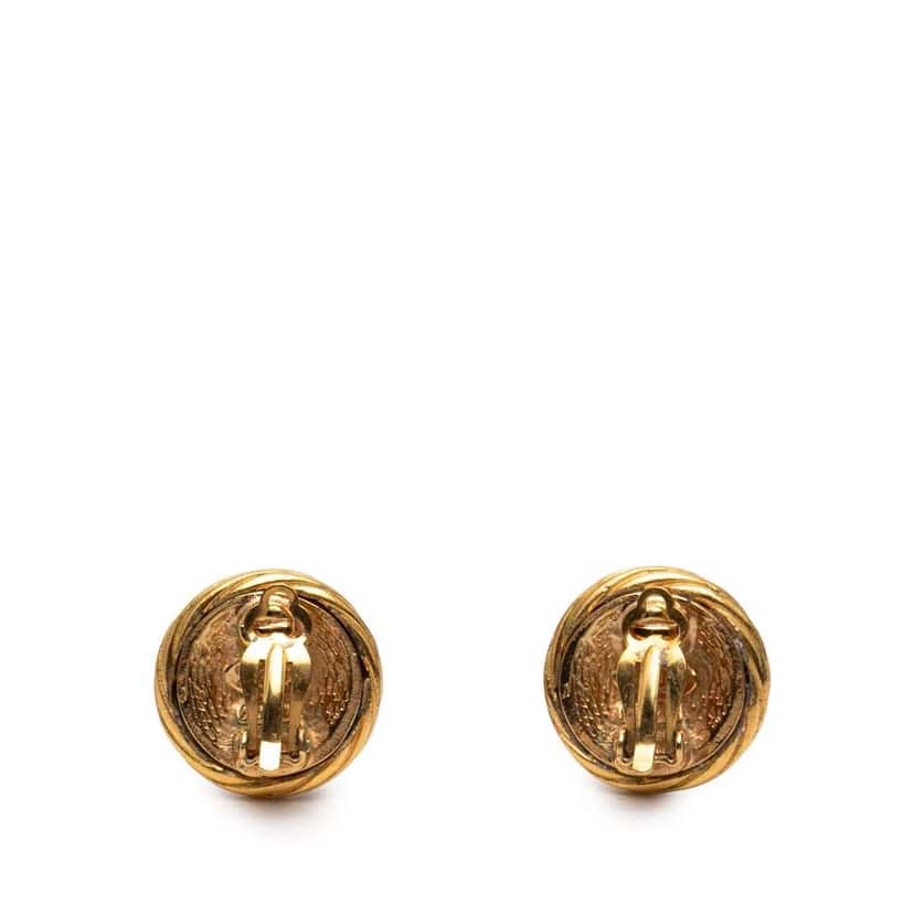 Chanel CC Gold Plated Round Clip On Earrings Gold Metal Very good condition - Back View