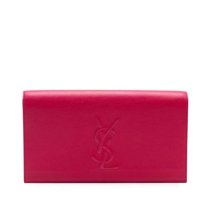 Saint Laurent Large Leather Monogram Belle De Jour Clutch Pink Leather Very good condition - Front View