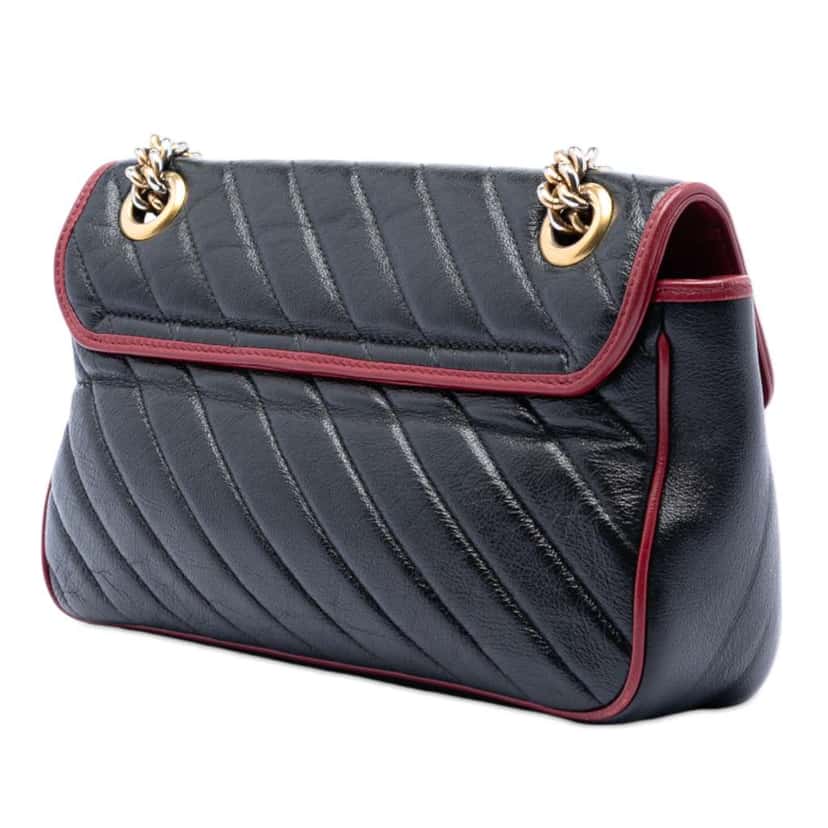 Gucci Medium GG Marmont Matelasse Diagonal Leather Torchon Shoulder Bag Black Leather Very good condition - Back View