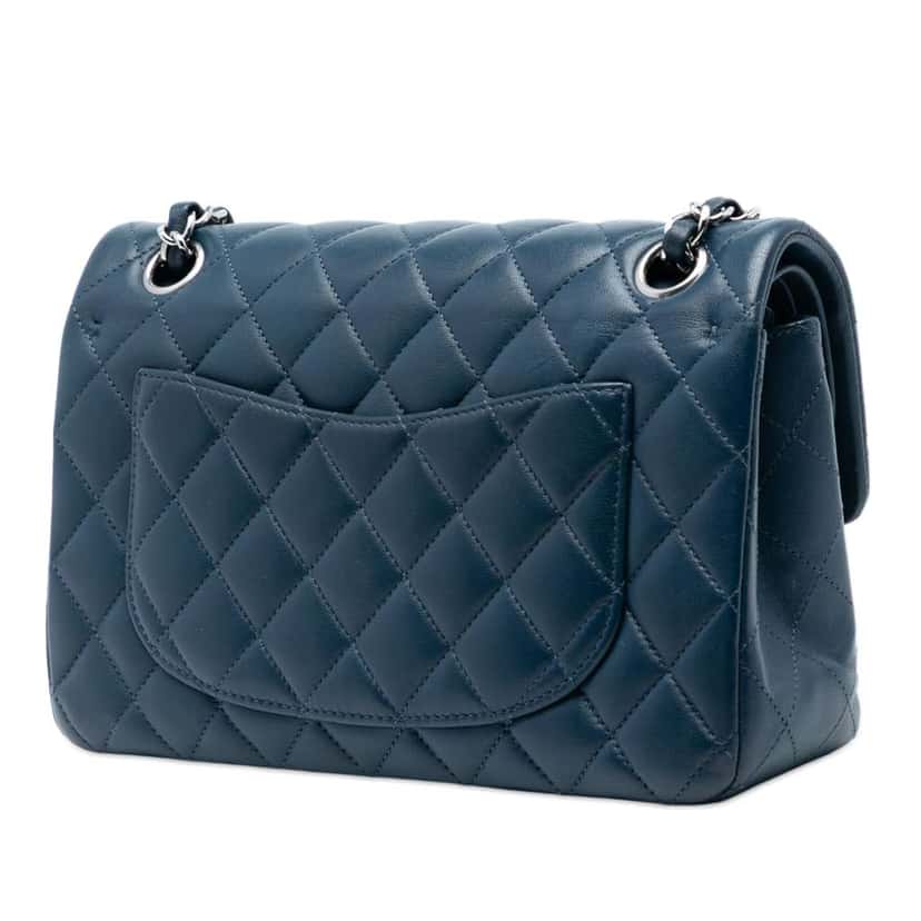 Chanel Small Classic Lambskin Double Flap Blue Leather Good condition - Back View