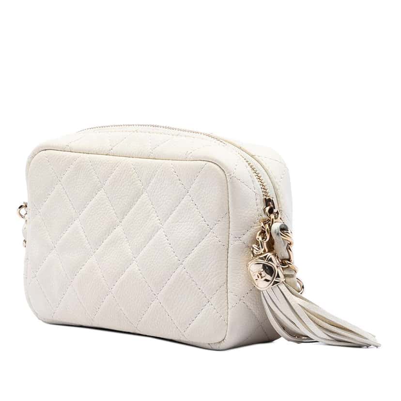 Chanel Mini Quilted Caviar Coco Tassel Camera Case White Leather Very good condition - Back View