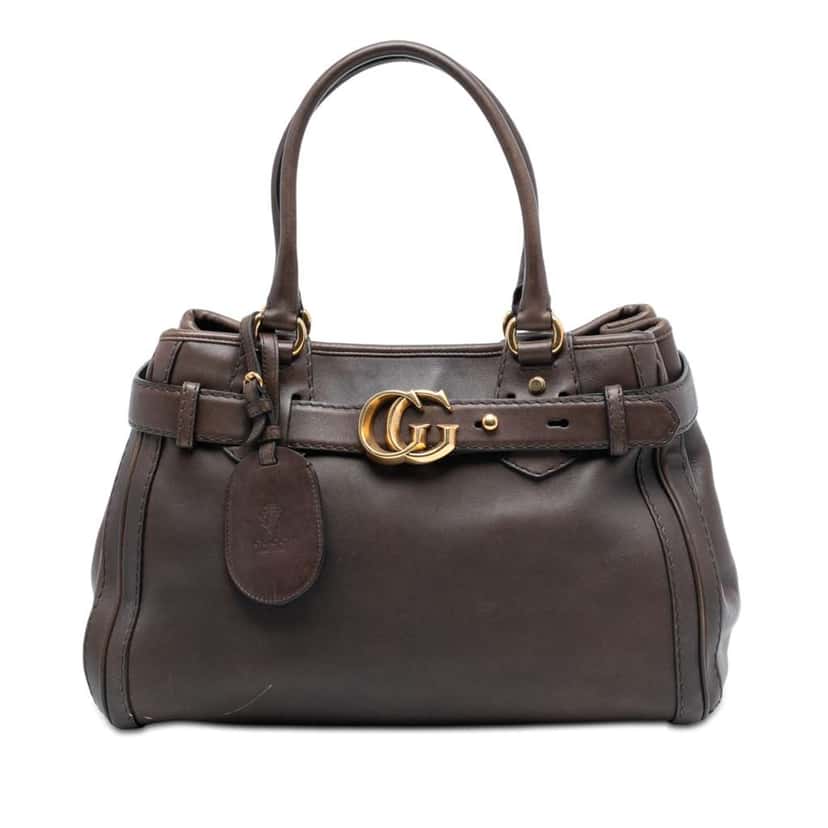 Gucci Calfskin Interlocking G Running Tote Brown Leather Very good condition - Front View