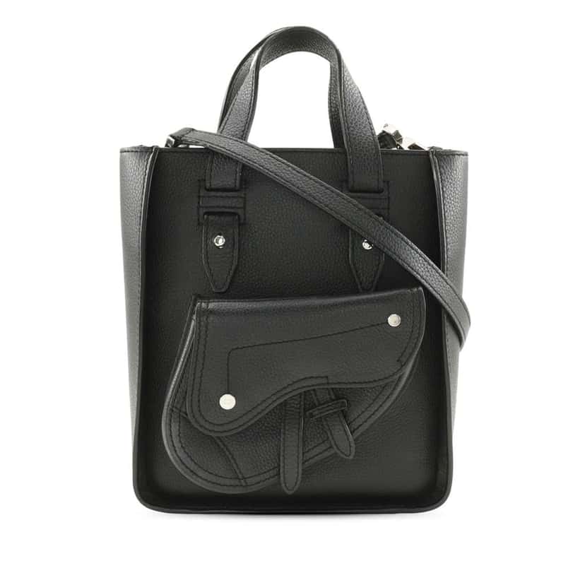 Dior Mini Grained Calfskin Saddle Tote Black Leather Very good condition - Front View