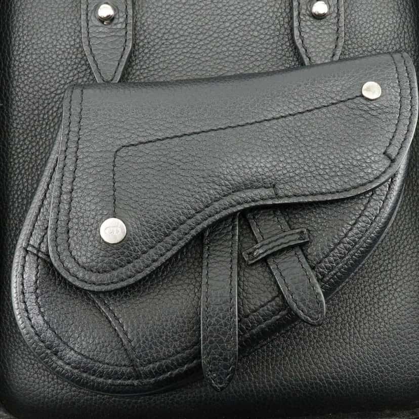 Dior Mini Grained Calfskin Saddle Tote Black Leather Very good condition - Model View