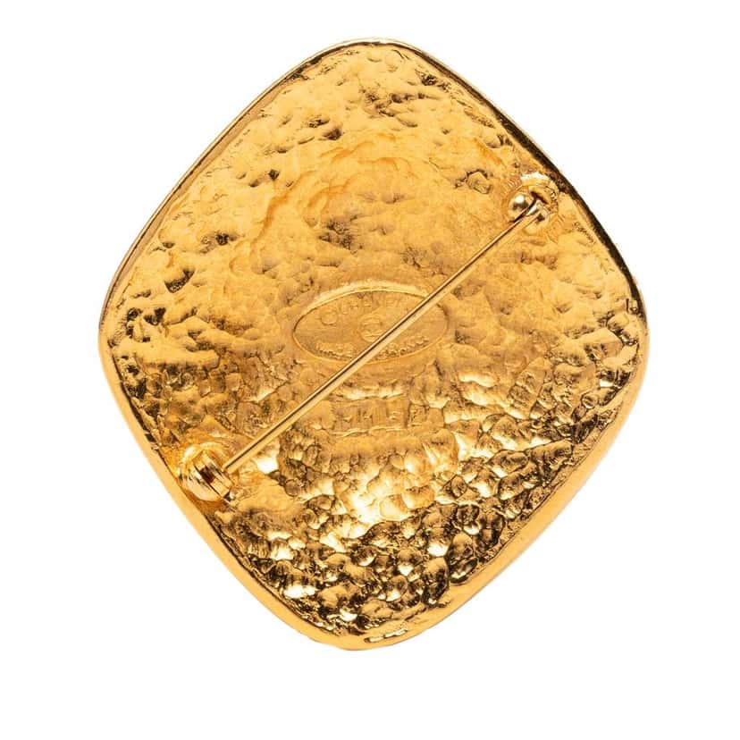 Chanel CC Gold Plated Diamond Brooch Gold Metal Very good condition - Back View