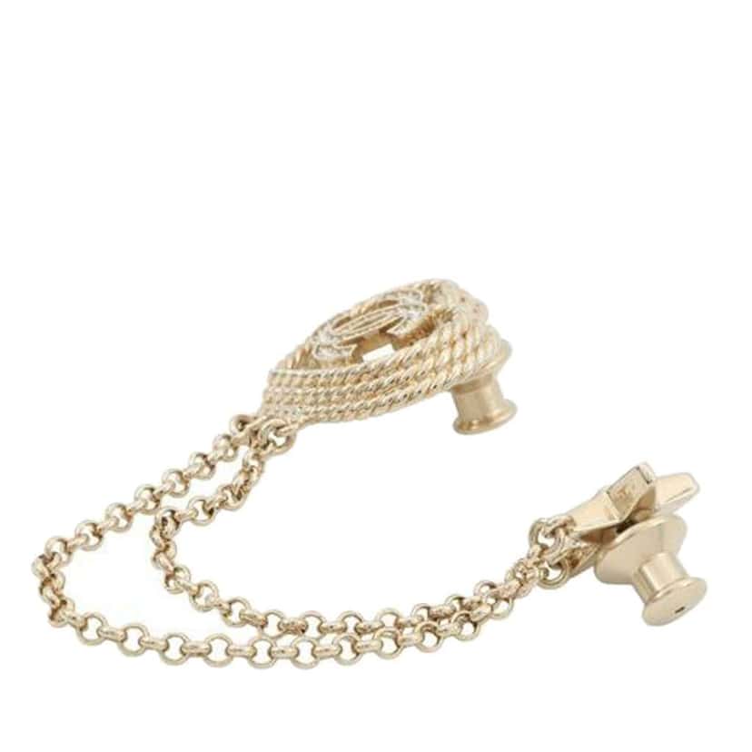 Chanel CC Gold Plated Rhinestone Faux Pearl Heart Star Double Brooch Gold Metal Very good condition - Inside View