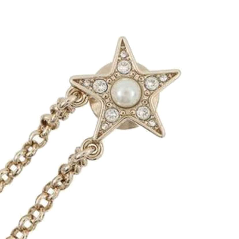 Chanel CC Gold Plated Rhinestone Faux Pearl Heart Star Double Brooch Gold Metal Very good condition - Box View