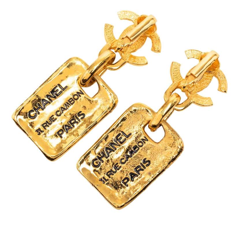 Chanel Gold Plated 31 Rue Cambon Drop Clip On Earrings Gold Metal Fair condition - Back View