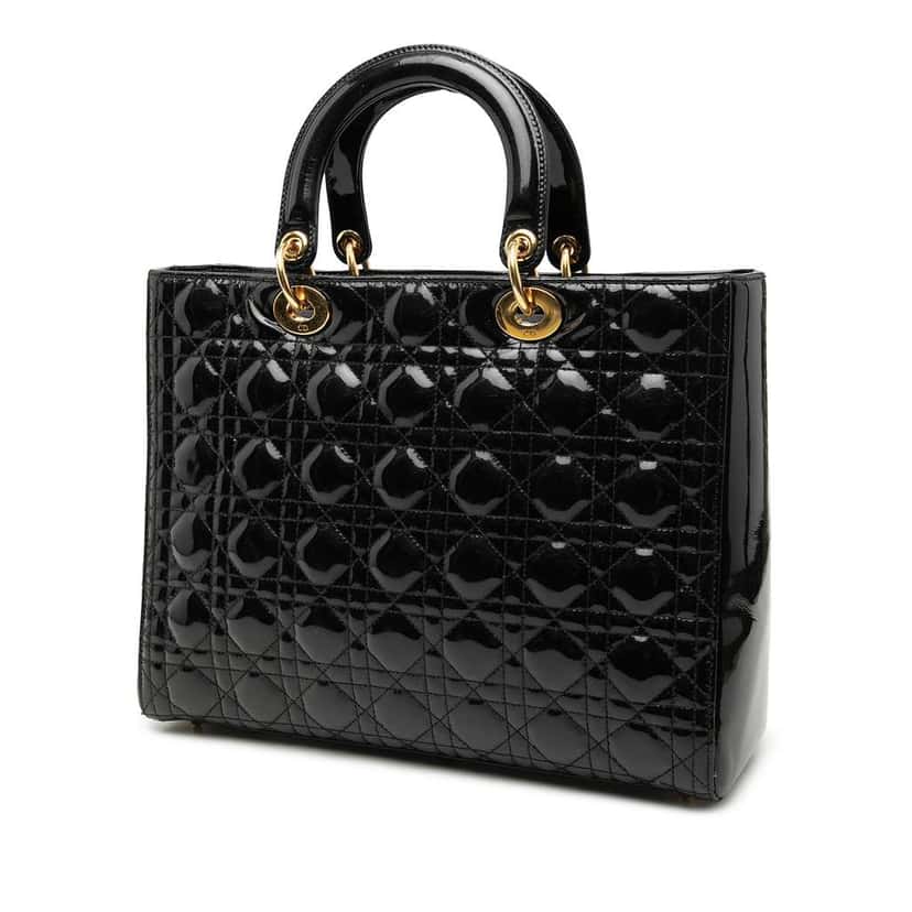 Dior Large Patent Cannage Lady Dior Black Leather Very good condition - Back View