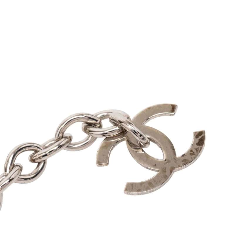 Chanel CC Silver Plated Enamel Camellia Pendant Necklace Silver Metal Very good condition - Inside View