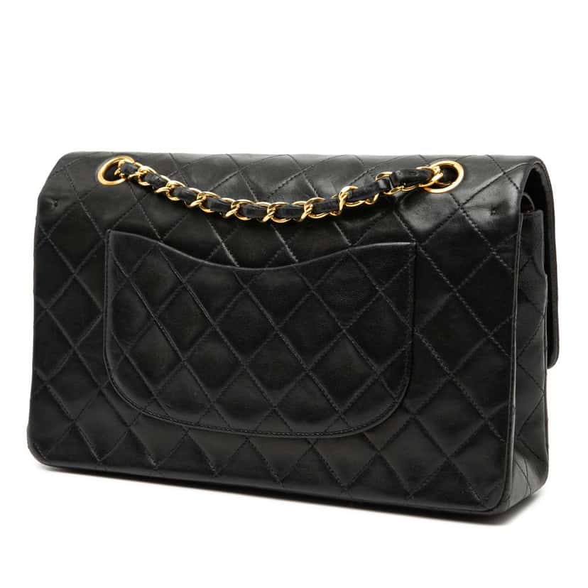 Chanel Medium Classic Lambskin Double Flap Black Leather Good condition - Back View
