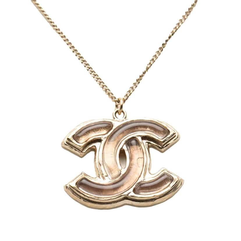 Chanel Gold Plated Gripoix CC Pendant Necklace Gold Metal Very good condition - Inside View