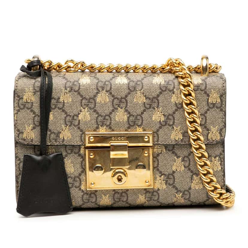 Gucci Small GG Supreme Bee Padlock Crossbody Brown Canvas Very good condition - Front View