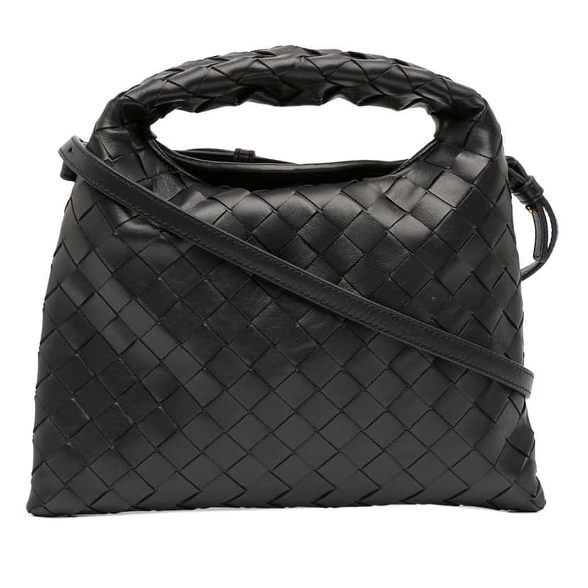 Bottega Veneta Mini Calfskin Intrecciato Hop Satchel Black Leather Very good condition - Front View