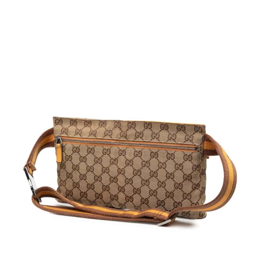 Gucci GG Canvas Web Double Pocket Belt Bag Brown Canvas Good condition - Back View