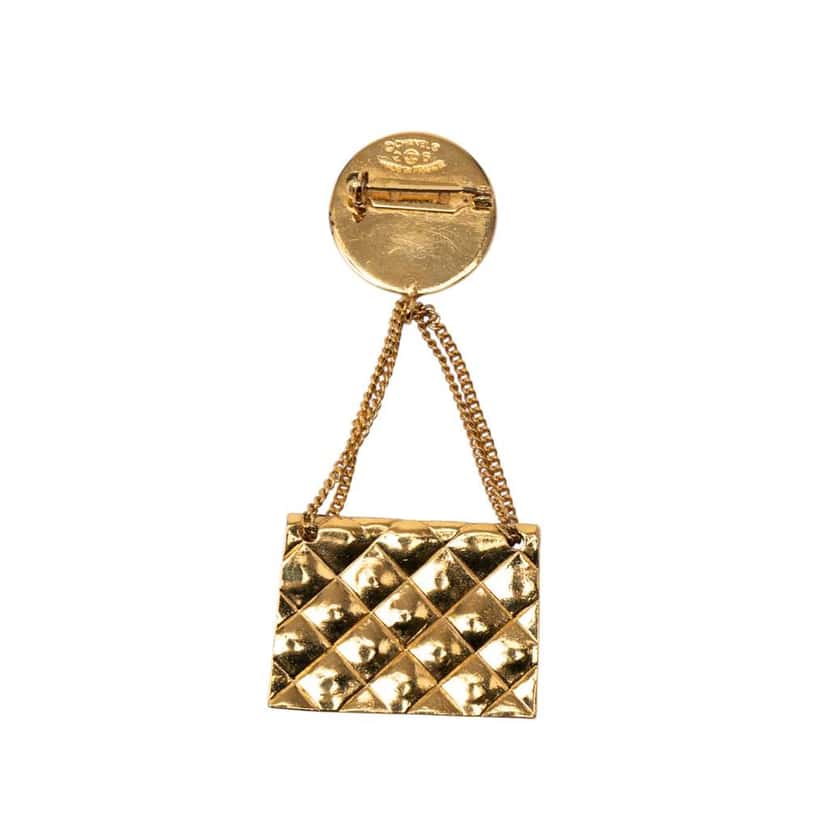 Chanel CC Gold Plated Quilted Flap Bag Medallion Brooch Gold Metal Very good condition - Back View