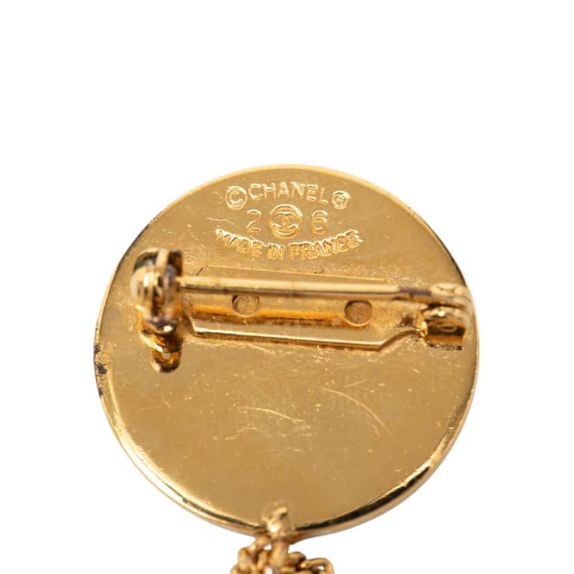 Chanel CC Gold Plated Quilted Flap Bag Medallion Brooch Gold Metal Very good condition - Inside View