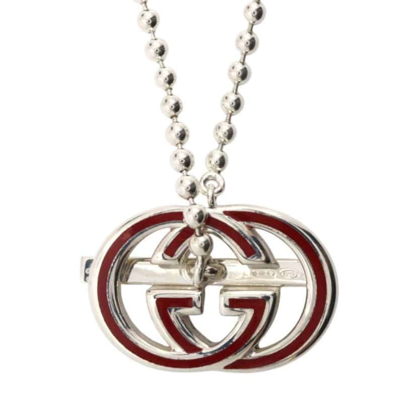 Gucci Sterling Silver Lacquered Interlocking G Pendant Ball Chain Necklace Silver Silver Good condition - Front View