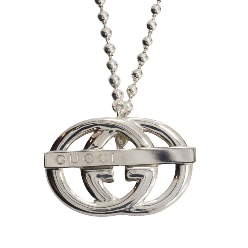 Gucci Sterling Silver Lacquered Interlocking G Pendant Ball Chain Necklace Silver Silver Good condition - Back View