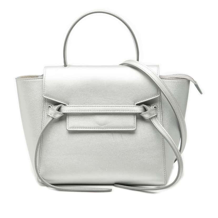 Celine Nano Laminated Calfskin Belt Bag Silver Leather Very good condition - Front View