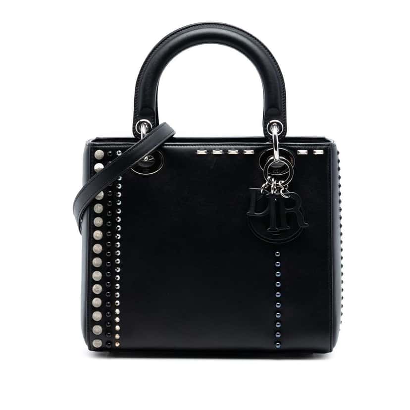 Dior Medium Lambskin Studded Crystal Pearl Lady Dior Black Leather Good condition - Front View