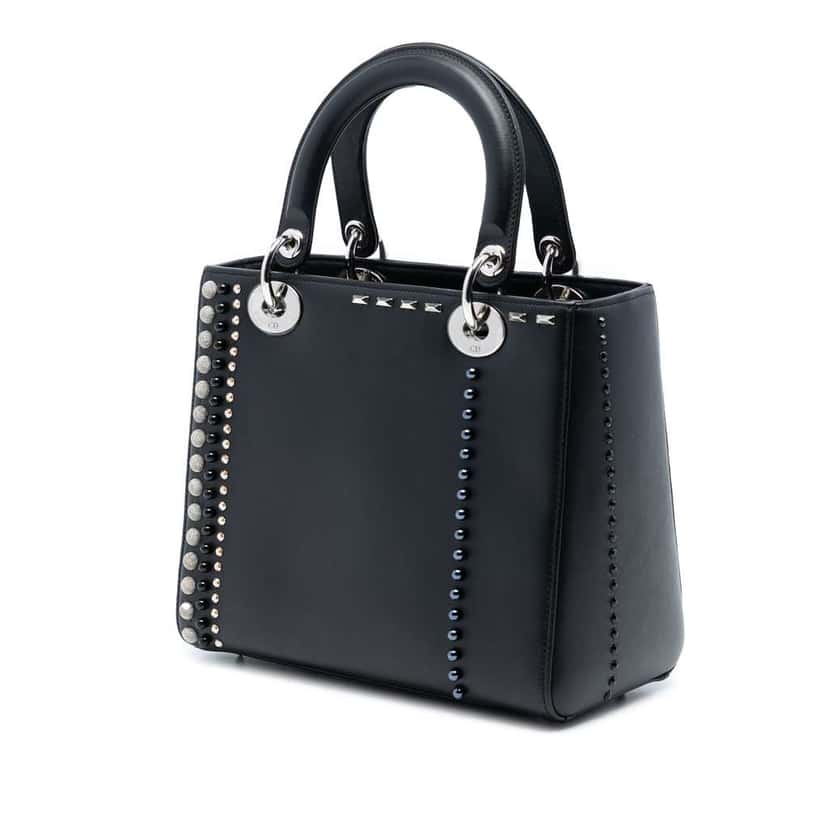 Dior Medium Lambskin Studded Crystal Pearl Lady Dior Black Leather Good condition - Back View