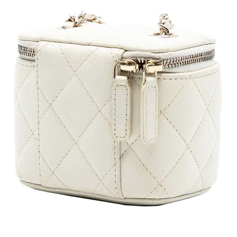 Chanel Mini CC Quilted Caviar Vanity Case with Chain White Leather Very good condition - Back View