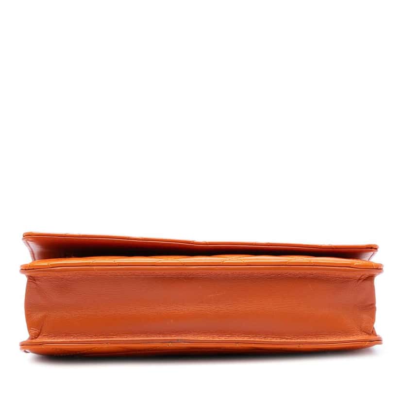 Chanel CC Quilted Patent Wallet on Chain Orange Leather Very good condition - Inside View