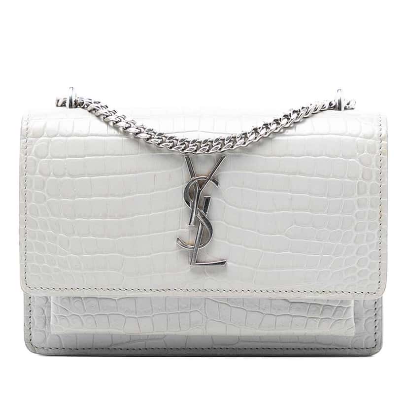 Saint Laurent Mini Croc Embossed Leather Monogram Sunset Wallet on Chain Grey Leather Very good condition - Front View