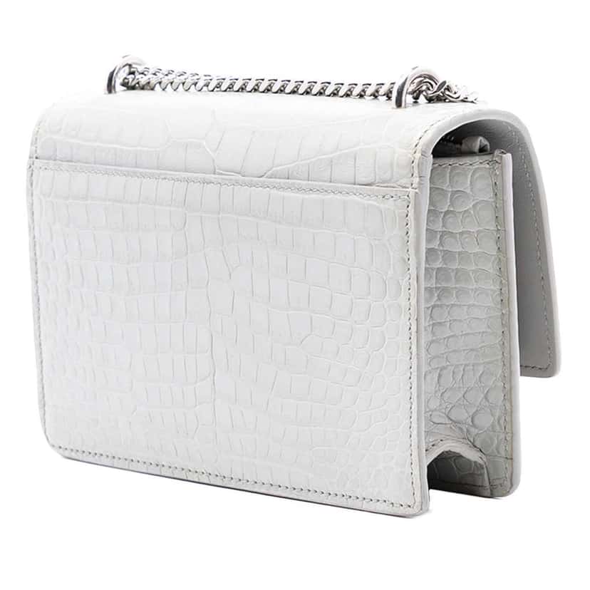 Saint Laurent Mini Croc Embossed Leather Monogram Sunset Wallet on Chain Grey Leather Very good condition - Back View