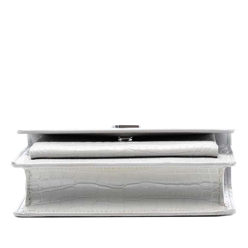 Saint Laurent Mini Croc Embossed Leather Monogram Sunset Wallet on Chain Grey Leather Very good condition - Inside View