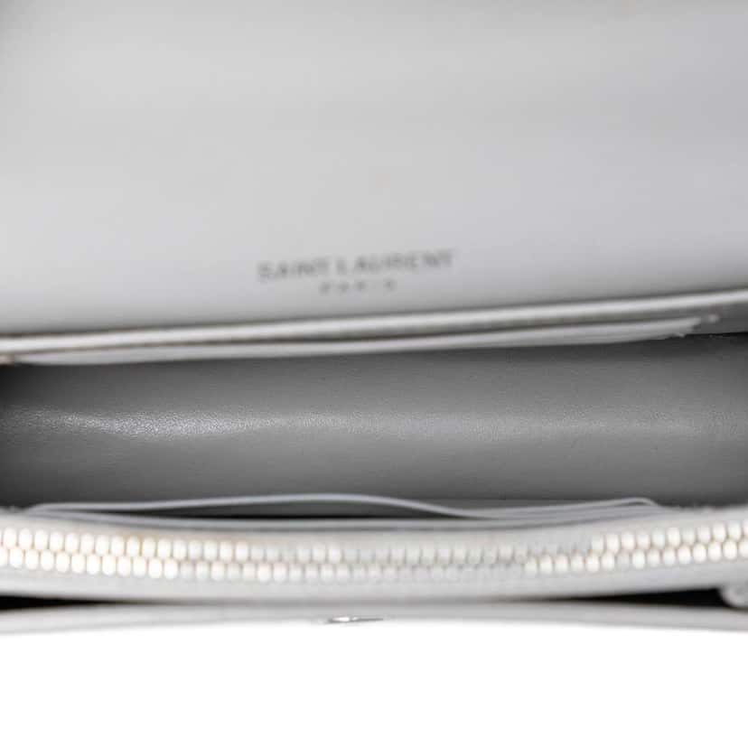 Saint Laurent Mini Croc Embossed Leather Monogram Sunset Wallet on Chain Grey Leather Very good condition - Model View