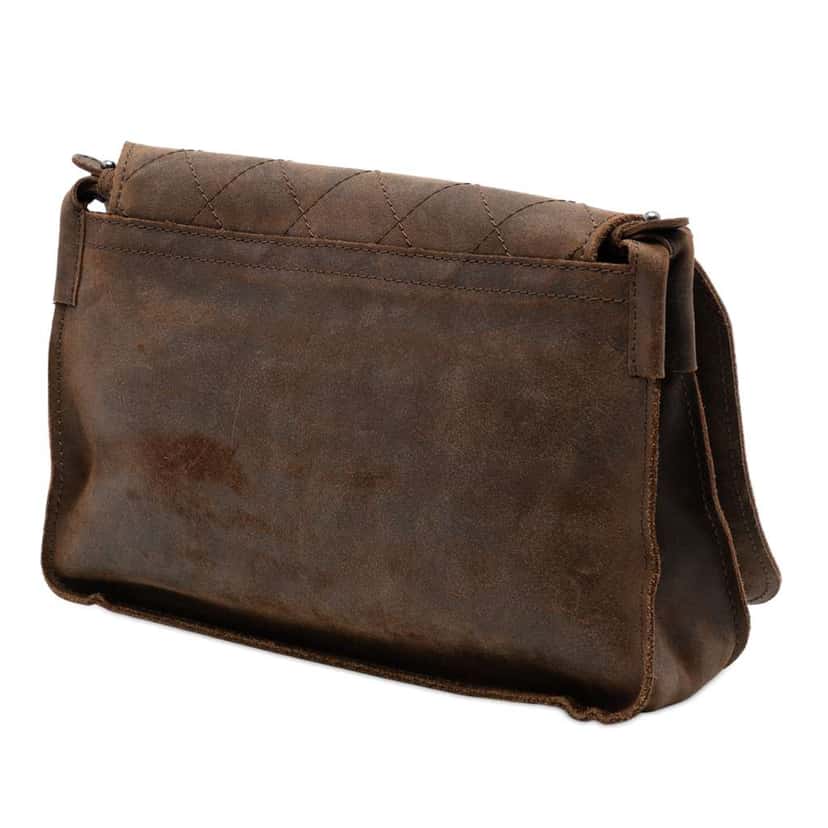 Chanel Paris Edinburgh Large Quilted Nubuck Highlander Messenger Bag Brown Leather Very good condition - Back View