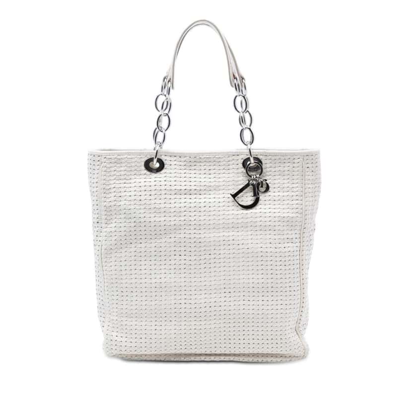 Dior Large Woven Lambskin Lady Dior Soft Shopping Tote White Leather Very good condition - Front View