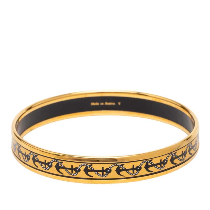 Hermès Narrow Anchor Enamel Bangle 62 Yellow Very good condition - Inside View