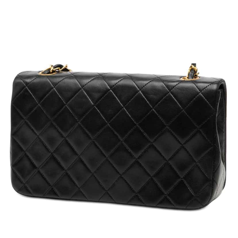 Chanel Medium Quilted Lambskin Full Flap Black Leather Good condition - Back View