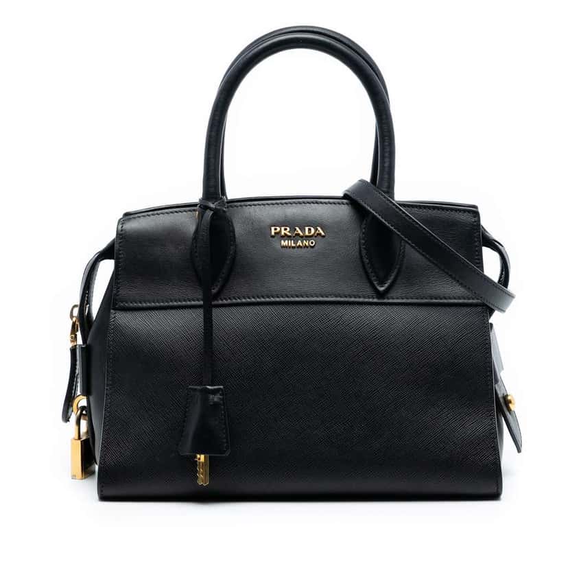 Prada Small Saffiano and City Calf Esplanade Satchel Black Leather Very good condition - Front View