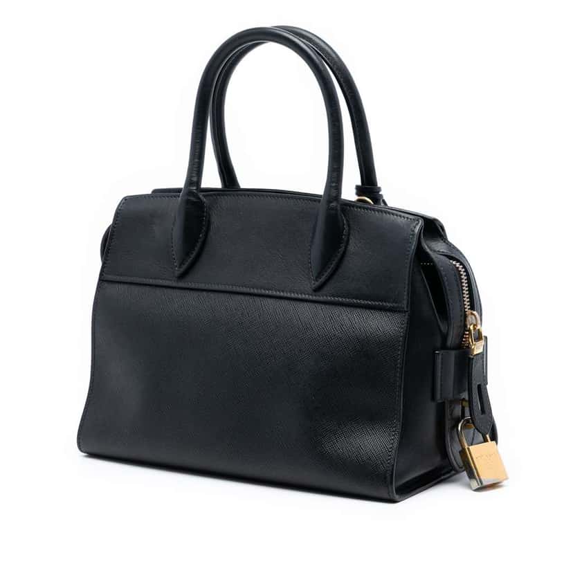 Prada Small Saffiano and City Calf Esplanade Satchel Black Leather Very good condition - Back View