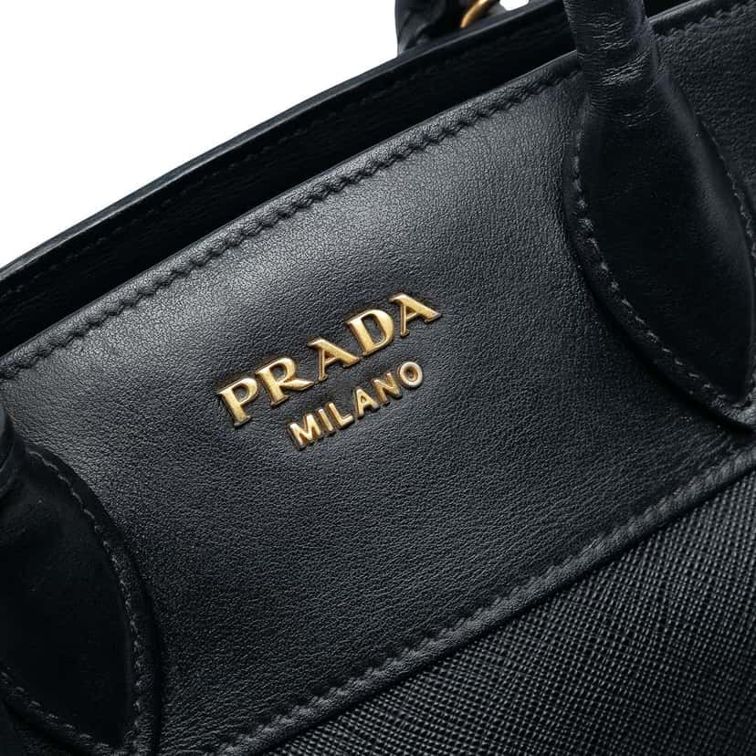 Prada Small Saffiano and City Calf Esplanade Satchel Black Leather Very good condition - Box View