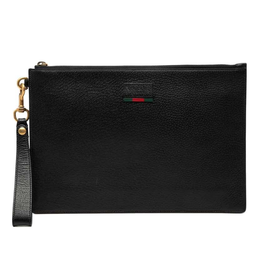 Gucci Leather Web Agora Clutch Black Leather Very good condition - Front View
