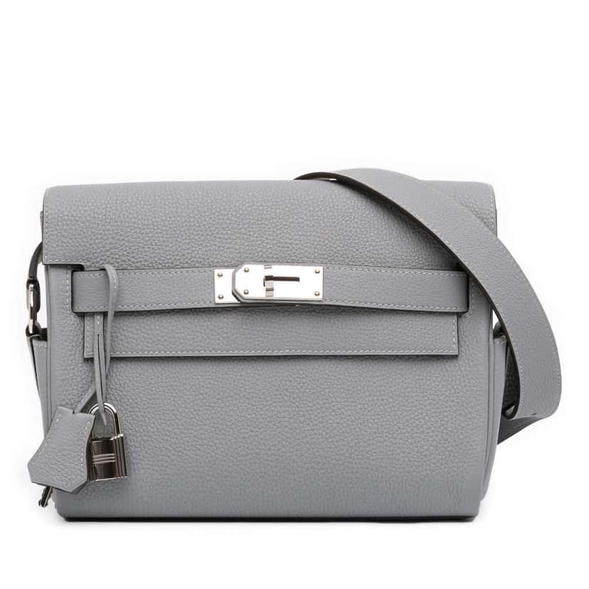 Hermès Togo Kelly Messenger PM Grey Leather Very good condition - Front View
