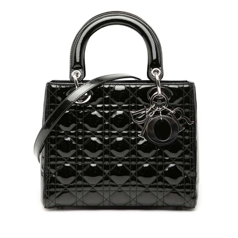 Dior Medium Patent Cannage Lady Dior Black Leather Good condition - Front View