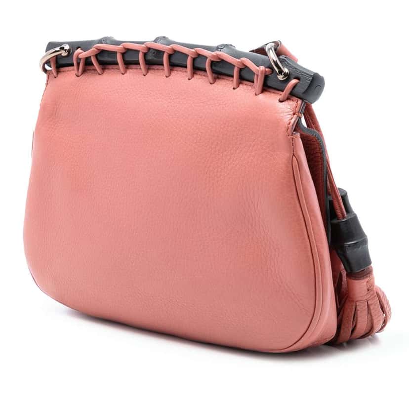 Gucci Small Leather Bamboo Nouveau Fringe Crossbody Pink Leather Very good condition - Back View