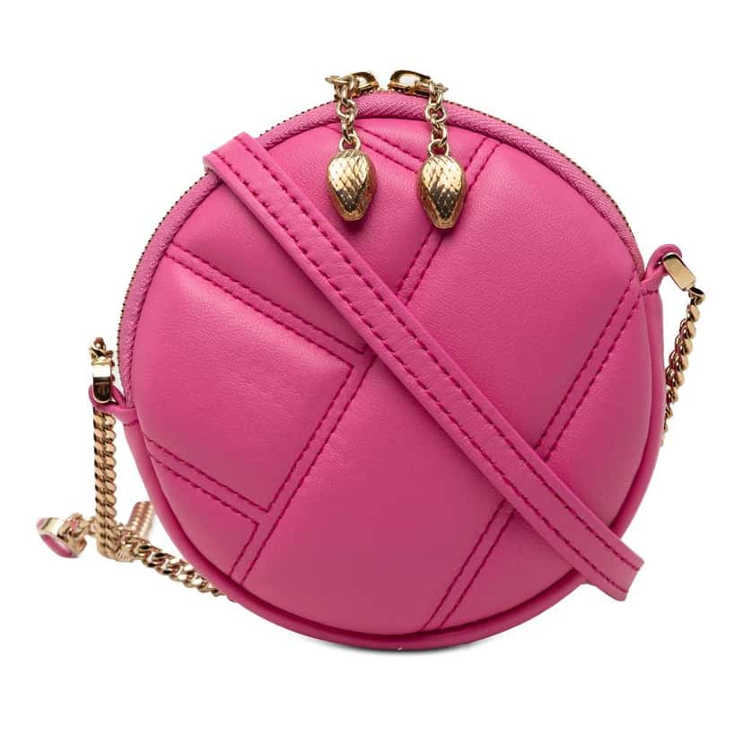 Bvlgari Leather Serpenti Cabochon Round Crossbody Pink Leather Very good condition - Front View