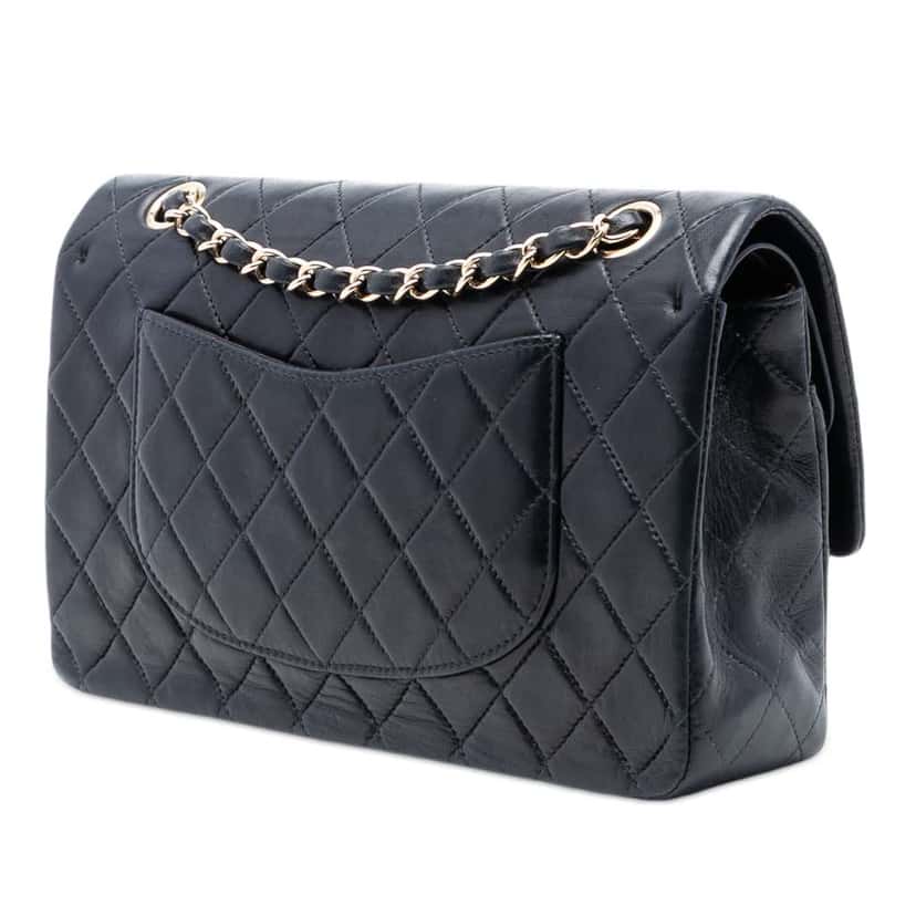 Chanel Medium Classic Lambskin Double Flap Black Leather Good condition - Back View