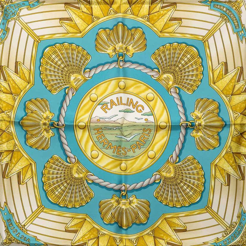 Hermès Railing Silk Scarf Blue Silk Good condition - Back View